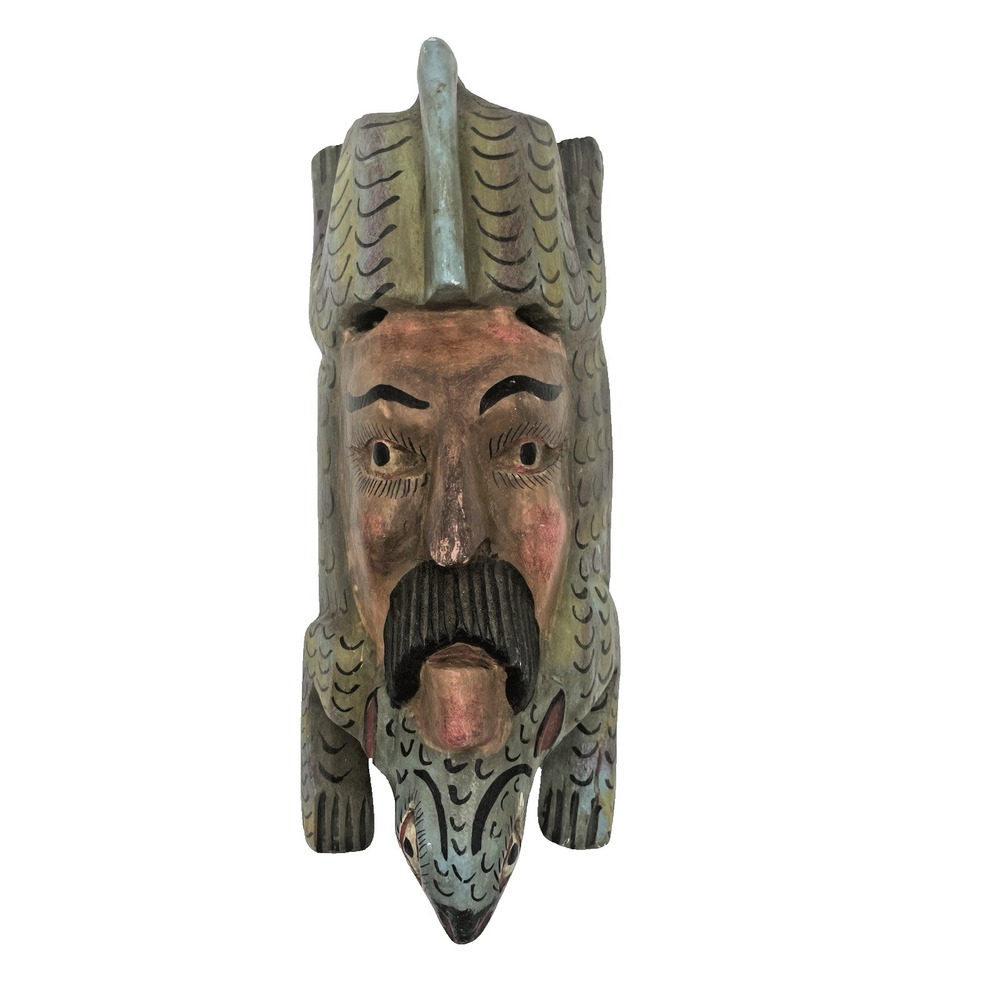 Vintage‎ Mexican Folk Art  Hand Carved Mask Rabbit Animal Man 12"